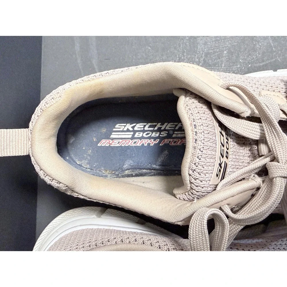 Skechers Bobs Sport Squad Tan Knit Memory Foam Sneakers Womens Shoes Size 6